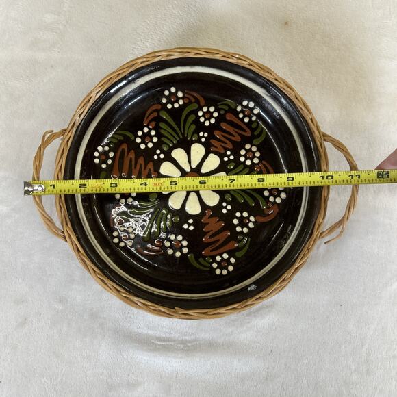 Vintage Soufflenheim French Stoneware Pottery Dish w/wicker handles BnftsCharity - Picture 8 of 10